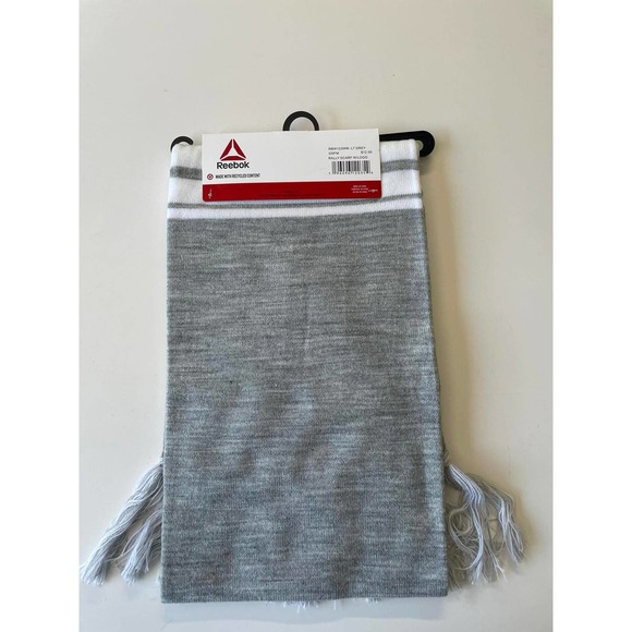 Reebok Fringed Scarf Logo Gray White Soccer One Size Men's Women's New - Picture 6 of 12
